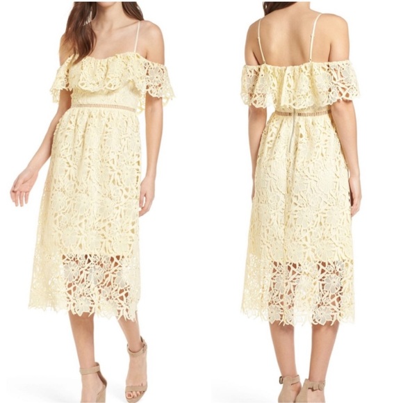Astr Dresses & Skirts - ASTR Lace Off The Shoulder Midi Dress Yellow Small